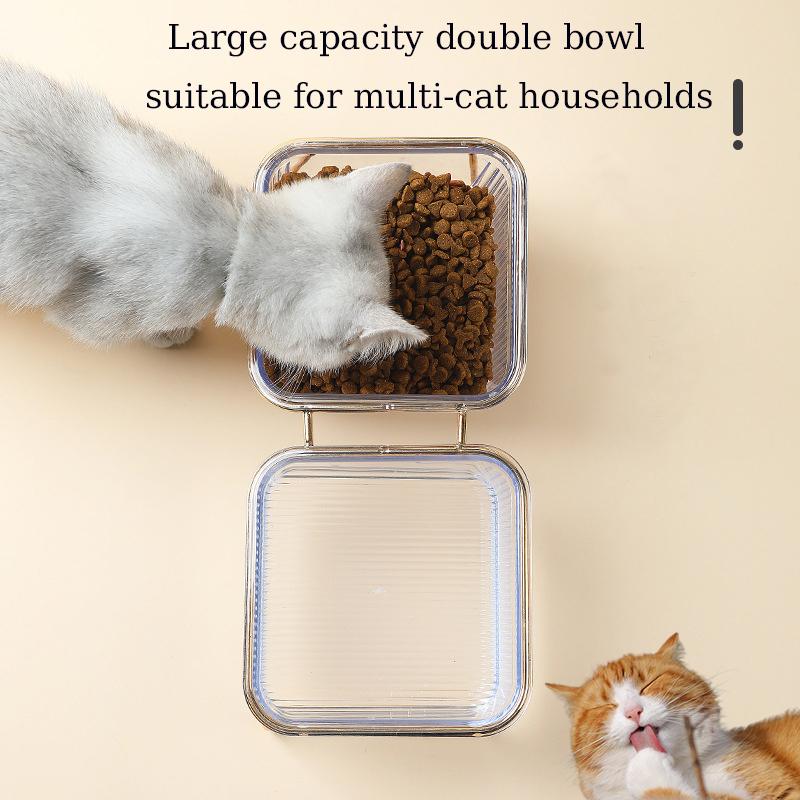 Pet Double Bowl Transparent High Foot Cat Bowl Drink Water Cat Food With Golden Stand Raised Water Feeder Dog Bowl Supplies