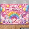 2D Flat Unicorn Candy Rainbow Birthday Background Pink Background Happy Birthday Theme
