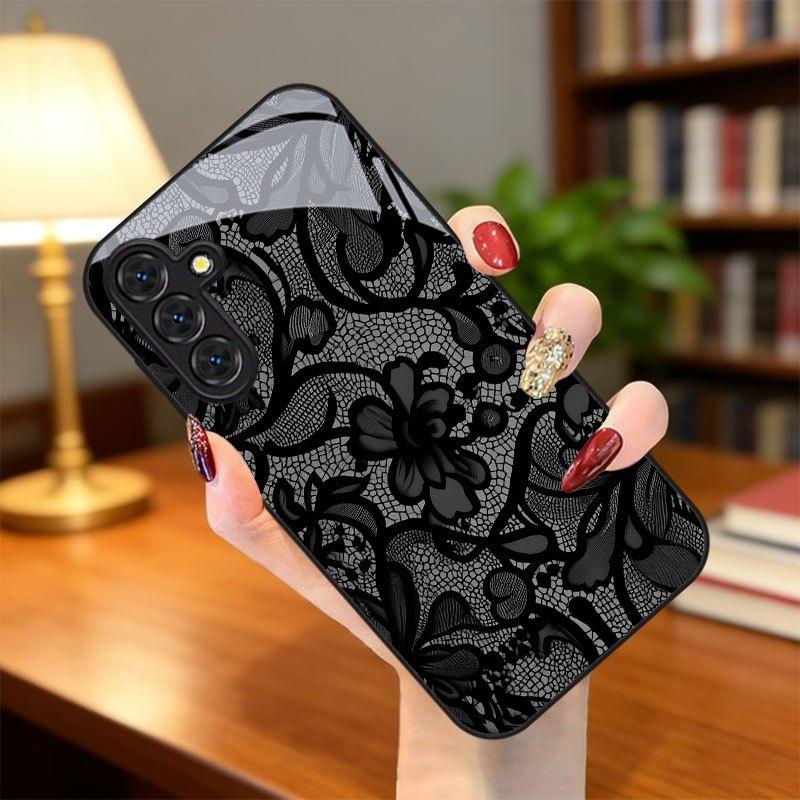 Black Floral Printed Phone Case Suitable for Samsung for Galaxy S26 S25 S24 S23 Ultra S22 Ultra S20 Ultra back cover