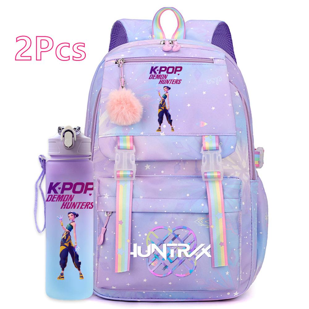 2Pçs/conjunto Mochila Fofa Anime Kpop Estampada Garrafa de Água 750ml Grande Capacidade Bolsa de Viagem para Adolescente Menina Menino Mochila Infantil Presente
