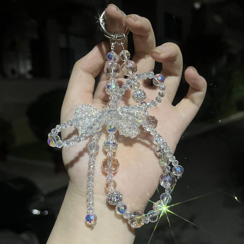 Cute Pearl Lucky Bow Phone Strap Rhinestone Handheld Chain Exquisite Pendant