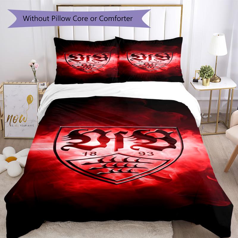 Vfb Fc Crest Printed Pattern Duvet Cover Set – Includes 1 Duvet Cover and 2 Matching Pillowcases Bedroom Decor Christmas Gifts