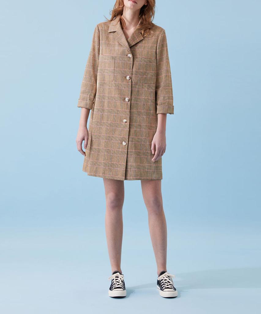 Boyeon Linen Long Jacket Mini Dress Check 021A