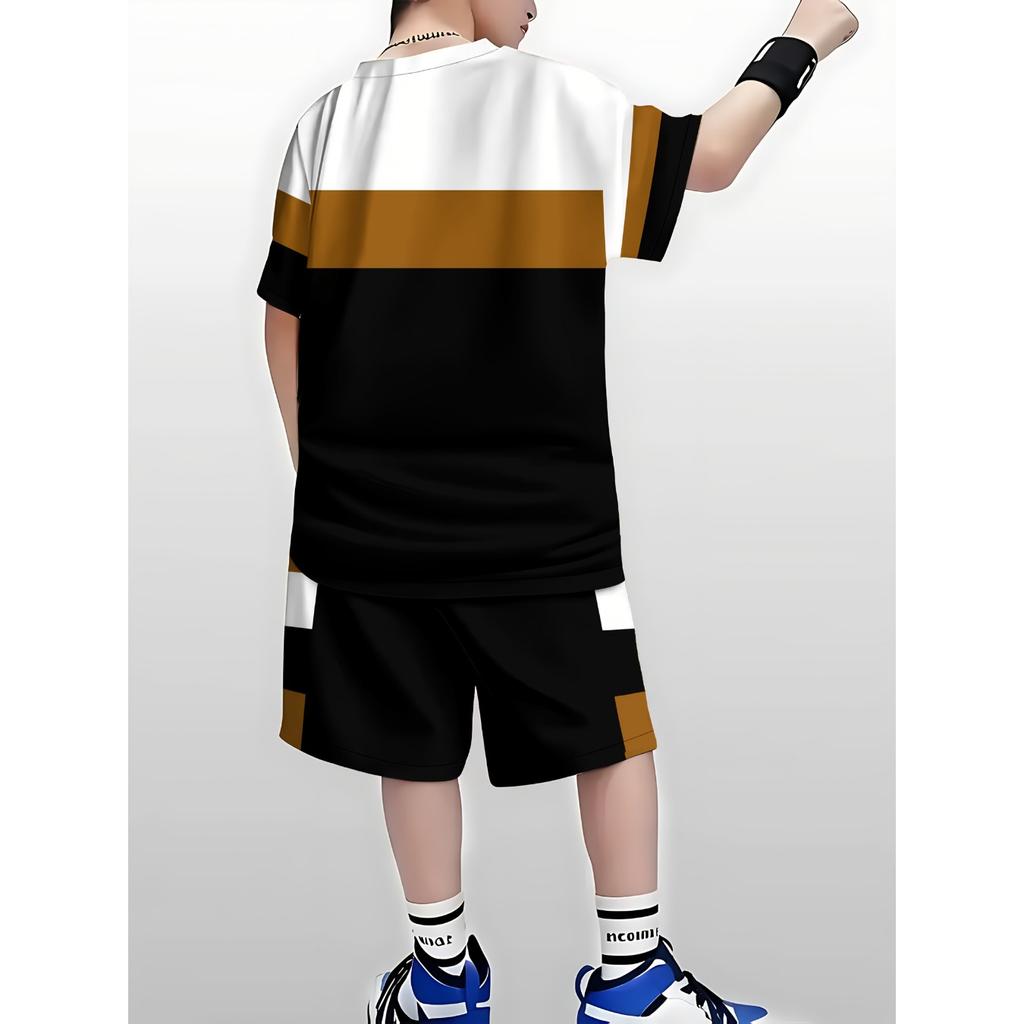 Boys Suit Fashion 3D Printed Casual Pullover Short Sleeve Shorts T Sweatshirt, BoysOutdoor T-Shirt Shorts Set, Perfect for Outdoor