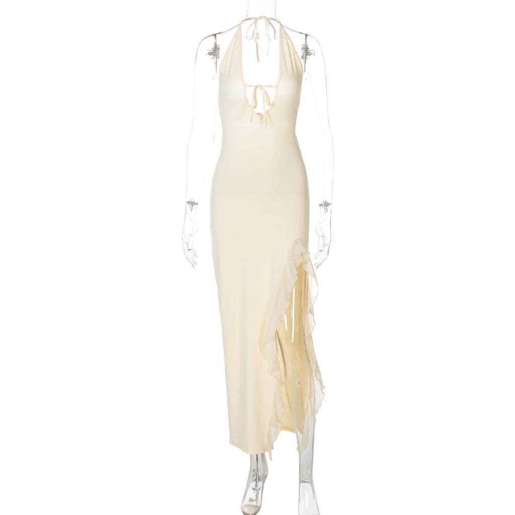 Sexy V Neck Backless Dress For Women With Ruffle Trim And High Waist For Spring