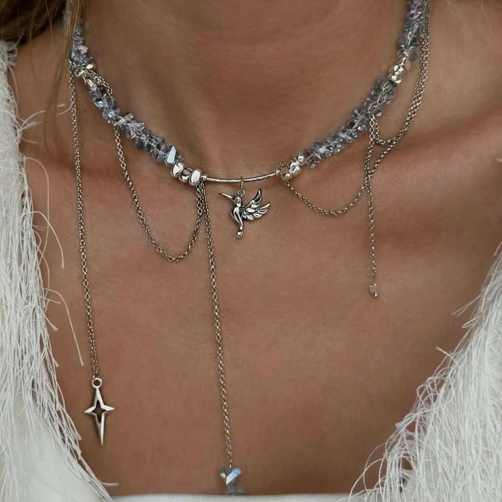 Boho Geometrické Priehľadné Krištáľové Šperky Módne Vintage Sexy Zirkónové Srdiečkový Prívesok Sponkový Náhrdelník Pre Ženy Neelry