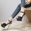 Summer Heeled Sandals Women Platform Peep Toe Shiny Crystal Bottom Ankle Buckle Thin High Heels Party Nightclub Ladies Shoe