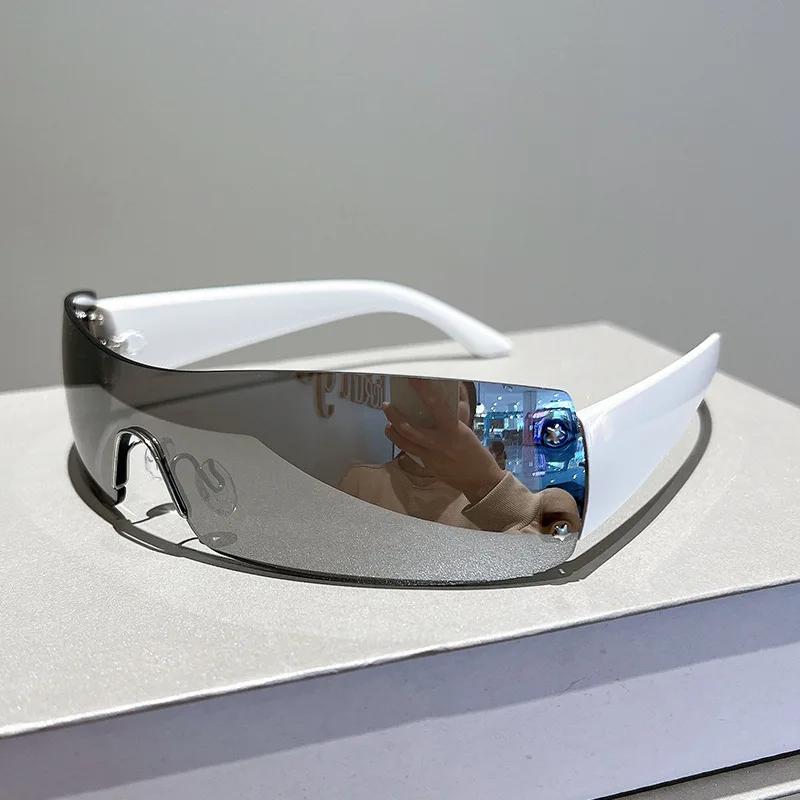 Y2K Rimless Luxury Designer Sunglasses ladies For Men One Piece Trending Sun Glasses Pink Rivet Star Punk Shades UV400