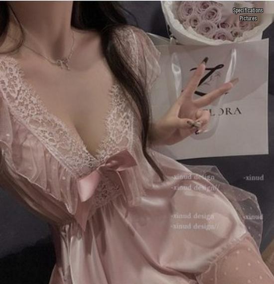 Ruo Lan Lace Sweet Temptation Hollow Out Nightgown - Comfortable Homewear