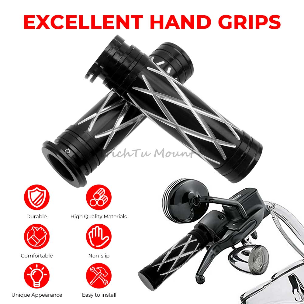 Motorrad CNC Aluminium Lenkergriffe 1" 25mm Gummi Handgriffe 1 Paar Passend für Harley 2002-2017 VRSC 1996-Später XL 2008-2013 XR