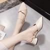 2024 Party Women Mules Slipper Pointed Toe Block Strap Closed Shallow High Heels Shoes Sandals Black Beige Square Heel Pumps