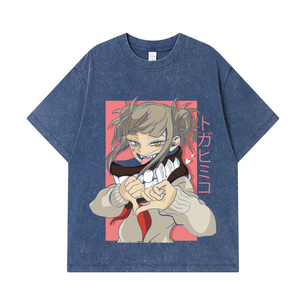 275 GSM Washed T-shirts 100% Cotton My Hero Academia V19 Toga Print Unisex Heavy Cotton T Shirt