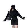 Black Hooded Sweater Dress Female Sexy Slim Fit Large Size Hip Skirt Autumn New Long-sleeved Knitted Bottoming Dress