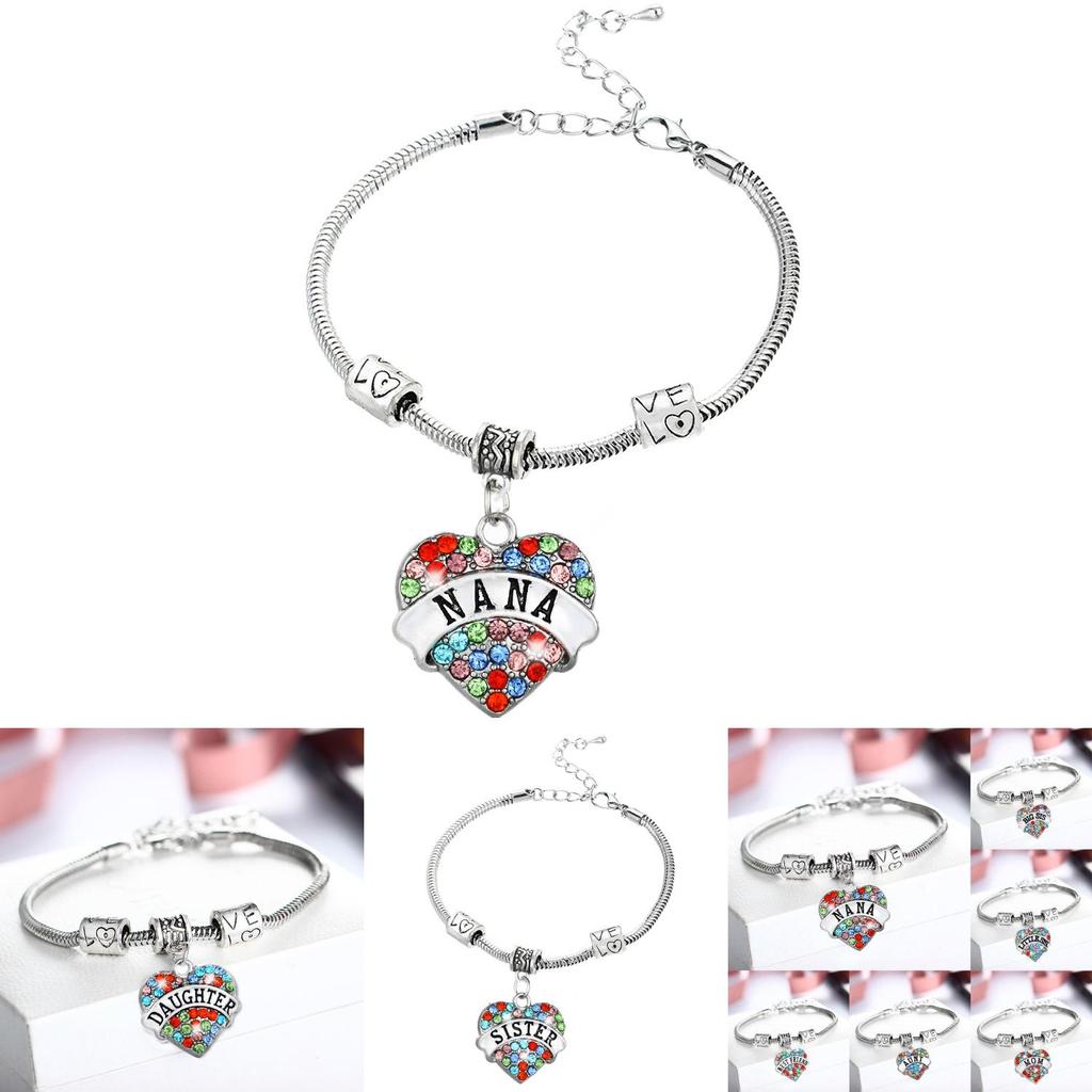 Splendido Bracciale a Cuore d'Amore con Strass Colorati, Membri della Famiglia Intarsiati, Regalo per i Cari