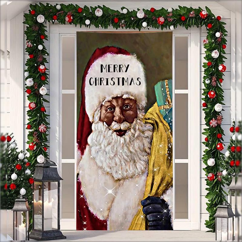 Kerst Deur Wandkleed van Stretchstof - Achtergrond voor Cadeau van Kerstman voor Vakantiefeesten
