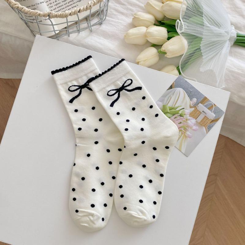 Women's Summer Thin Polka Dot Bow Ballet Wind Drum Pile Cotton Socks