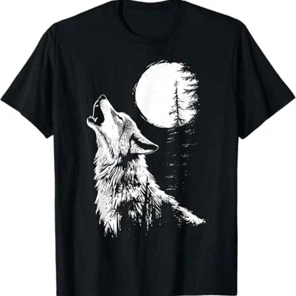 Wolf Howling Moon Forest Nature Wildlife T Shirt vintage Washed Soft fashion Slightly Unisex Casual graphic Stylish