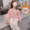 Sweatshirt pour fille doublé de velours avec lapin - Rose, Manches longues, Pull style western pour le printemps et l'automne 2025
