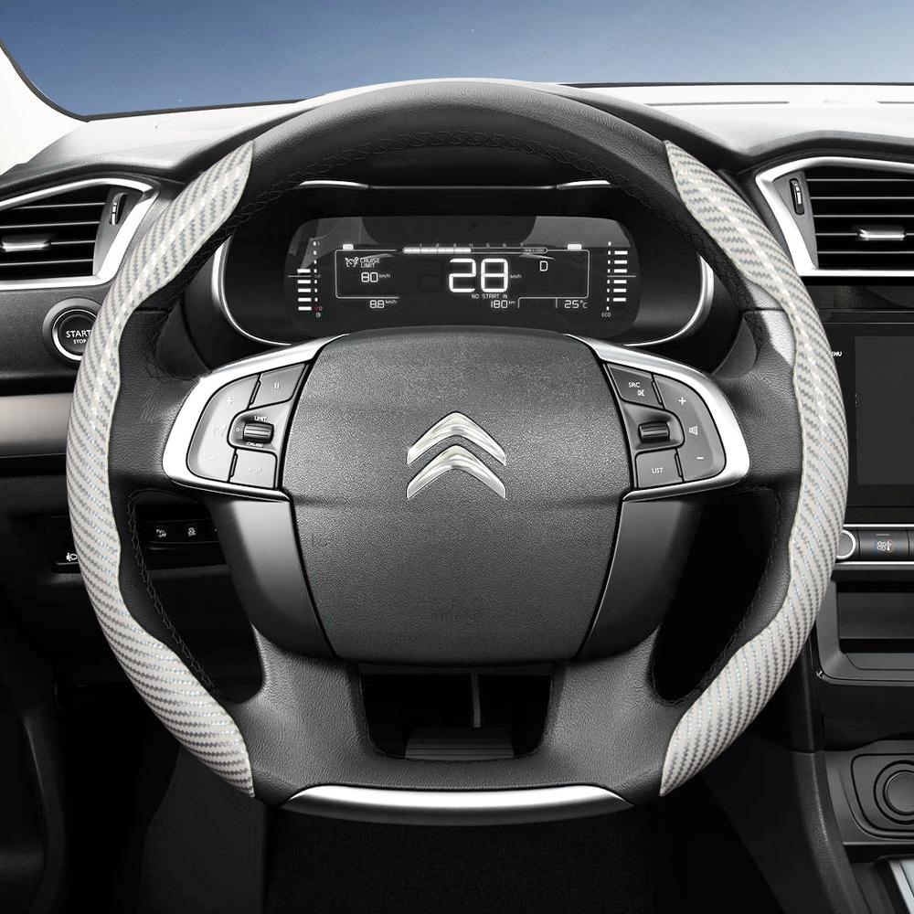 Segmentli Hızlı Çıkarma Tasarımlı Citroen Karbon Fiber Doku Direksiyon Simidi Kılıfı, Dayanıklı Siyah Aksesuarlar İçin Uygundur