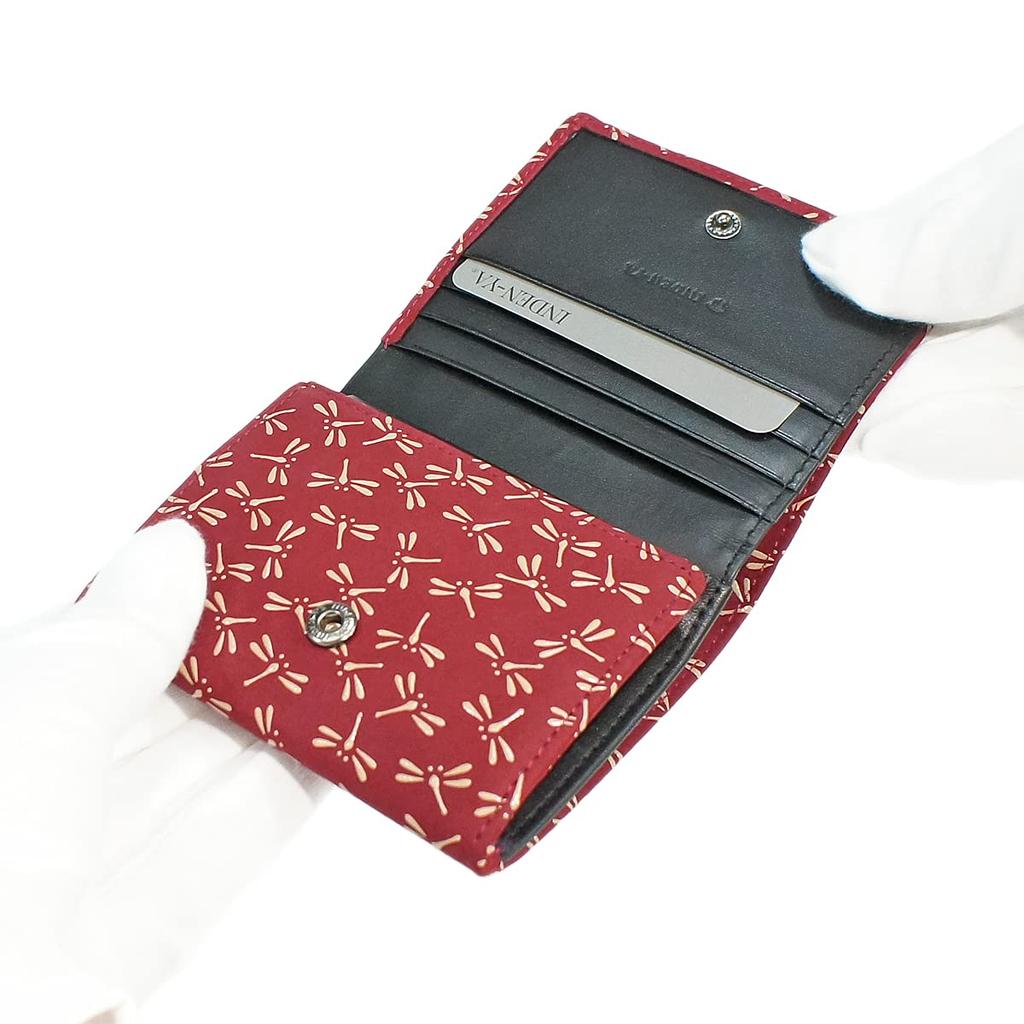 Inden Leather Billfold Coin Red with White Dragonfly [Inden-ya] Bi-fold Wallet, H, Box-type Purse, Deerskin, Lacquer, Pattern, 2204-13-008