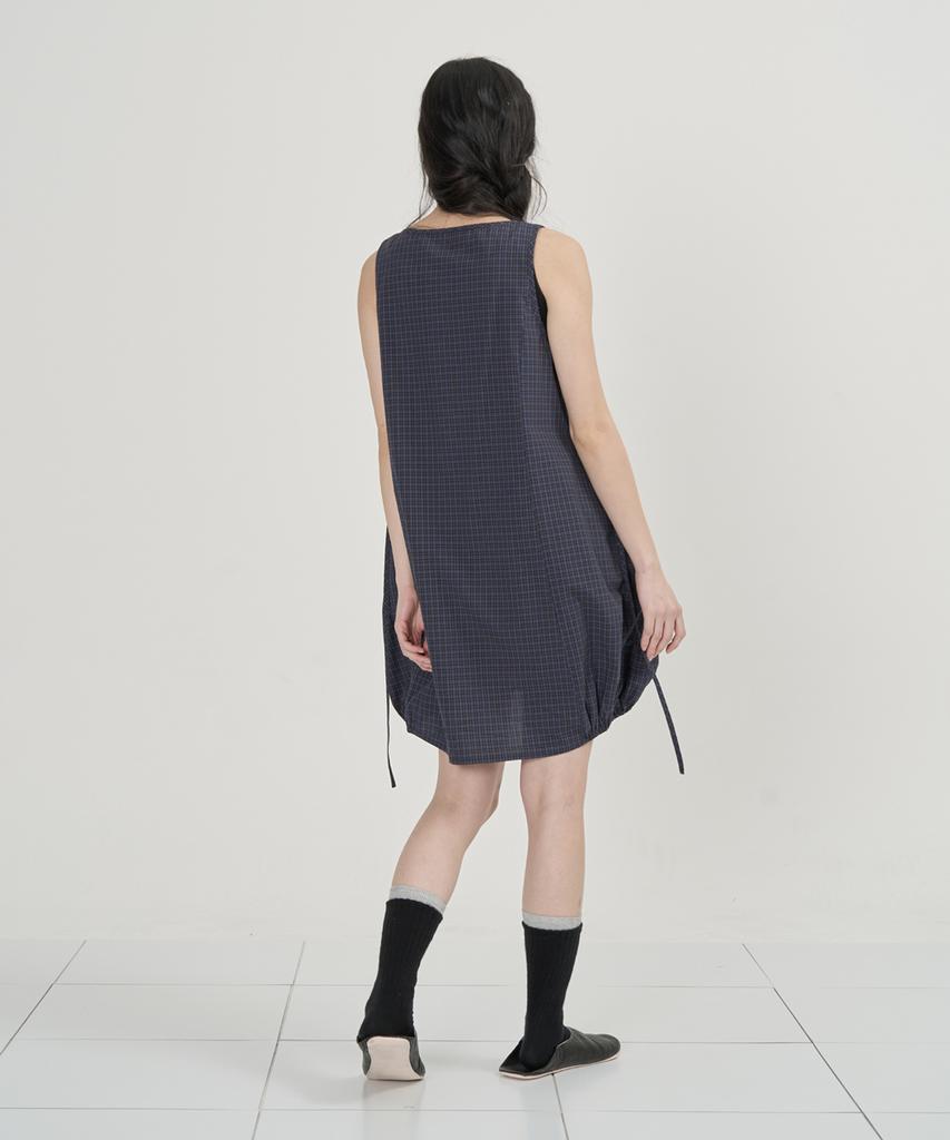 Ouas Balloon Check Dress (Navy)