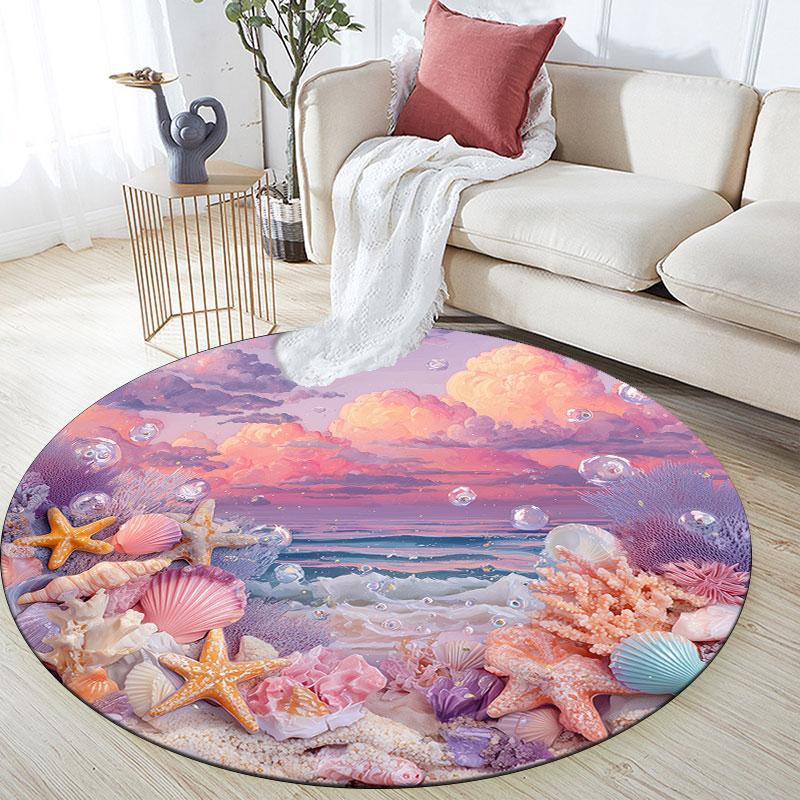 Ocean World pattern round rug,Carpet Rug for Living Room Bedroom Playroom ,Non-slip Floor Mat,Holiday Gifts and Birthday Gifts.