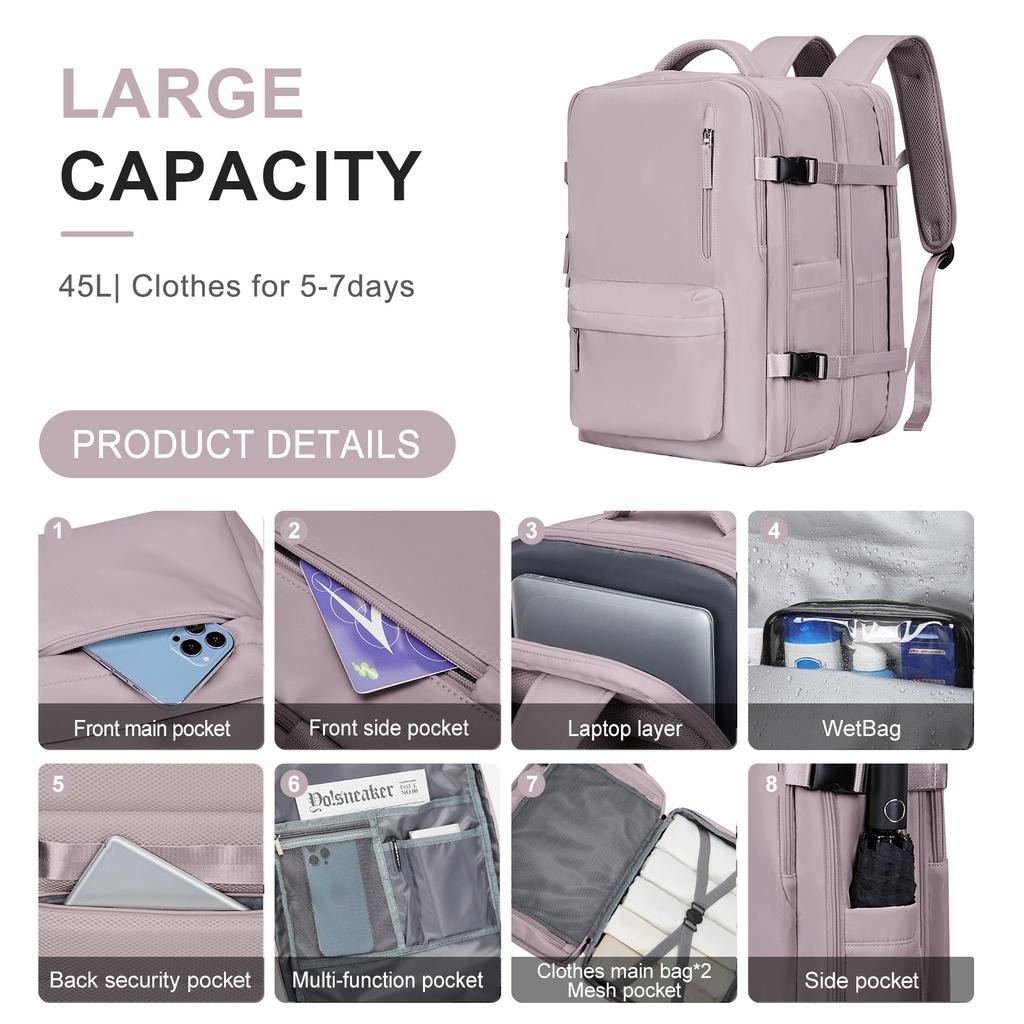 Expansion Travel Backpack for Women Men Airline Cabin Backpack Laptop Backpack, Backpack Carry on Luggage Weekend Bag for Women