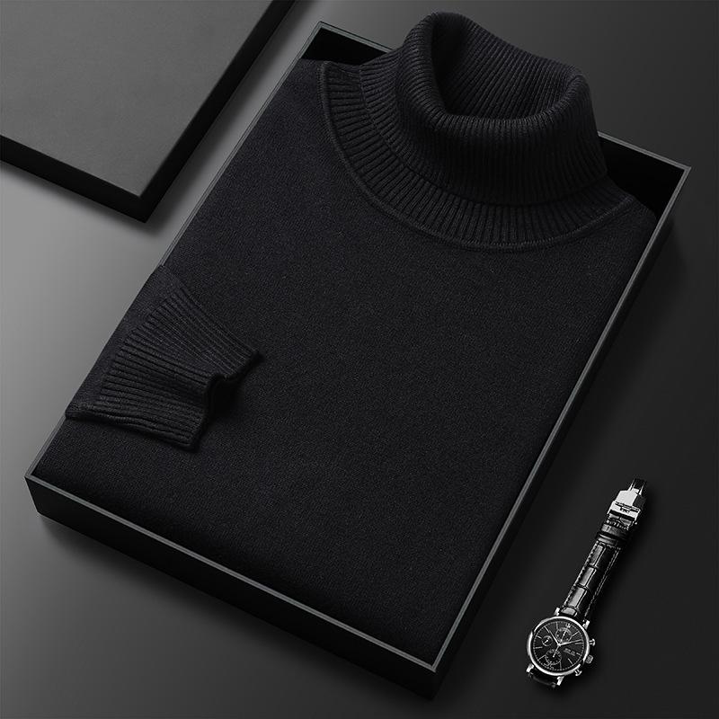 Turtleneck Sweater Men's Knitted Bottoming Shirt Young and Middle-aged Men's Slim Solid Color Pullover Stretch Sweater Shirt Men
