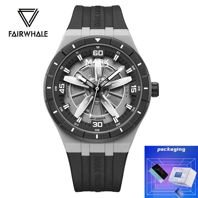 Mark Fairwhale New Fashion Rotating Propeller Dial Quartz Watches for Men Silicone Strap Luminous Waterproof Sports Mens Watches