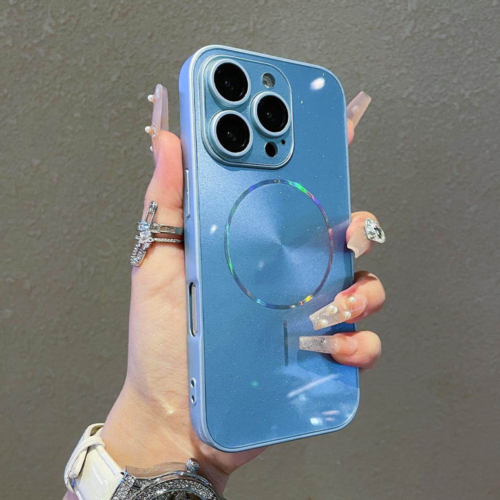 Luxury For Magsafe Glitter Aurora Glossy Phone Case For iPhone 15 16 17 Pro Max 14 Plus 13 12 11 Full Lens Protection Back Cover