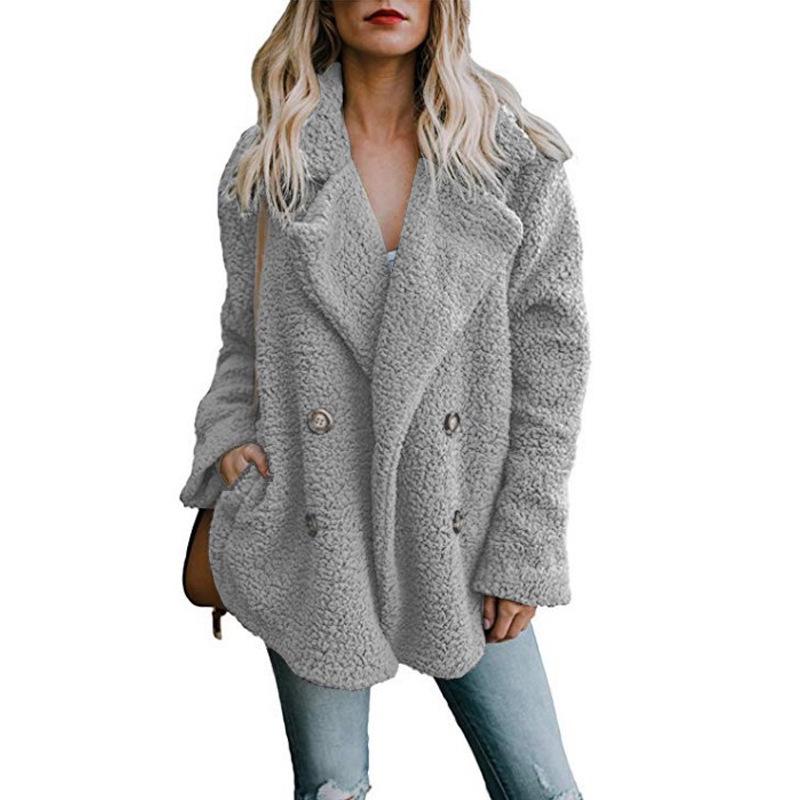 Veste en peluche à boutons pour femme avec poche à revers, manteau chaud en fausse fourrure, polaire artificielle moelleuse en option, grande taille, vêtements pour femmes, automne hiver