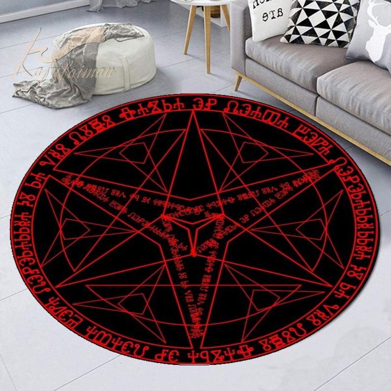 Red Sigil of Baphomet un Lucifer Premium apaļais paklājs Personalizēts paklājs Mājas iesildīšanās dāvana ģimenes sagaidīšanas paklājs Smieklīgs personalizēts paklājs