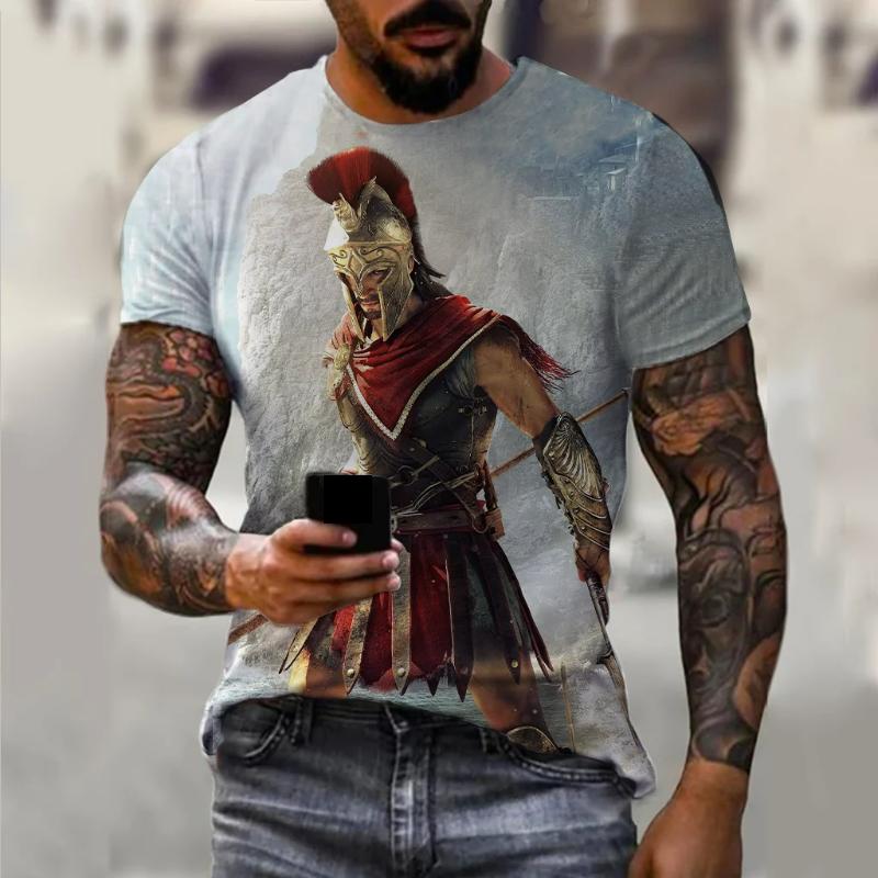 Vintage Spartan 3D Printing Graphic T Shirts for Men Short Sleeve Tee Tops Fashion Oversized Streetwear Men's Casual Clothing