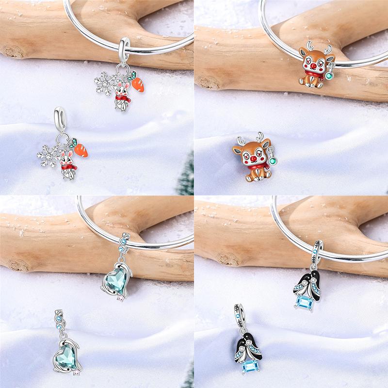 Christmas Charm Bead Components Bead Components Copper Metal Christmas Tree Snowman Elk Charm Bead Component Compatible With Authentic Original