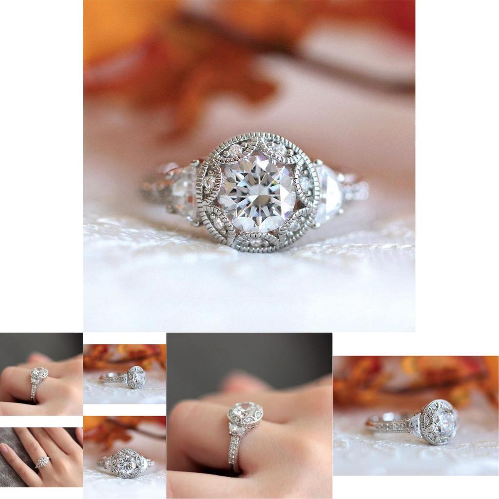 Elegante Verzinkte Ring Met Ronde Witte Saffier Strasssteen Voor Bruiloften