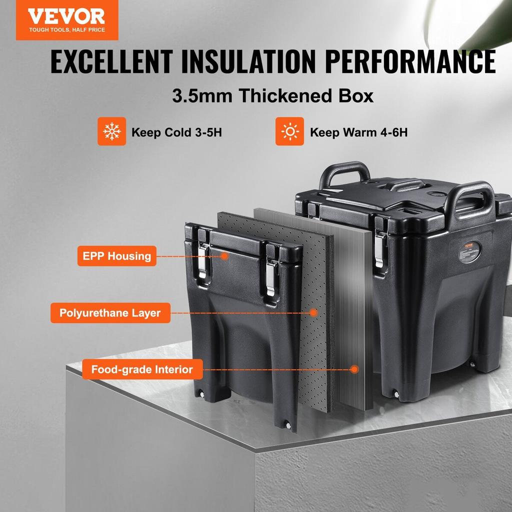 Insulated Food Carrier, 32Qt Capacity, Stackable Catering Hot Box with Stainless Steel Barrel, Top Load LLDPE Food Warmer with Integral Handles
