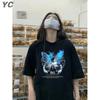 Punk Men's T-Shirt Oversized Hip Hop Women Short Sleeve Butterfly Graphic Print Harajuku Korean Tops Streetwear Clothing Gothic
