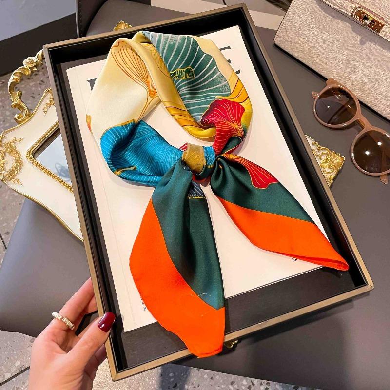 New Striped Silk Scarf Simulation Silk Small Square Scarf Simple Fashion Professional Scarf Silk Scarf Square Scarf High-end Matching