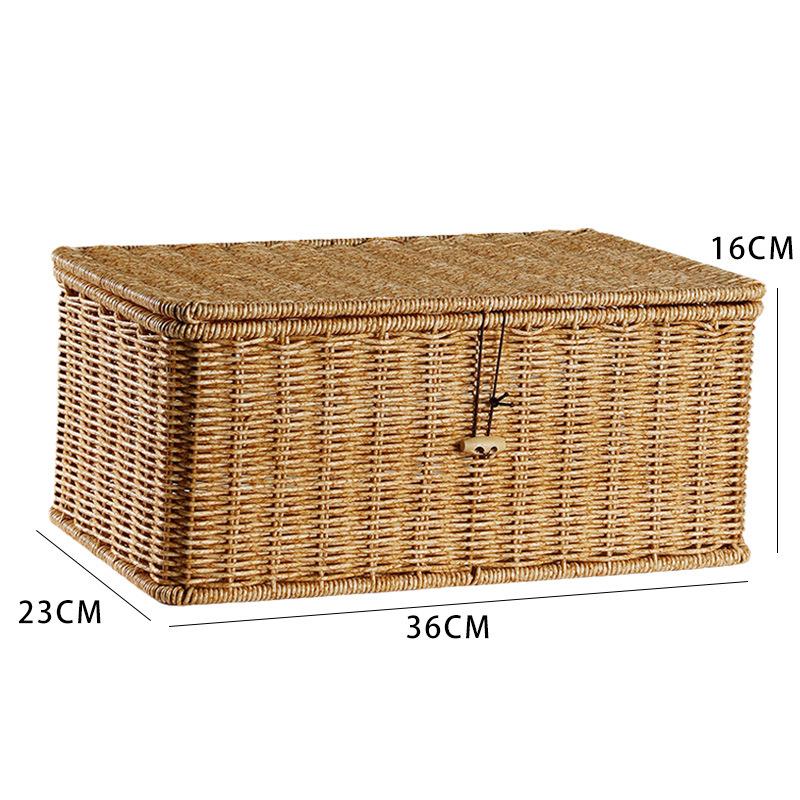 Huishoudelijke Opbergmand Imitatie Rotan Gevlochten Opbergdoos met Deksel Stofdichte Kleding Diversen Container Bureau-organizer