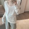 Reines Baumwoll-Langarm-T-Shirt-Top im koreanischen, lockeren und vielseitigen Stil, faules weißes, dünnes Basisshirt für Damen