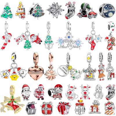 925 Silver Christmas Charm Santa Claus Reindeer Snowflake Bead for DIY Bracelet Jewelry Gift