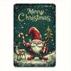 Vintage Santa  Reindeer Metal Tin Sign  Iron Wall Art Decor Classic Christmas Holiday Design with Snowflakes Holly IndoorOutdoor