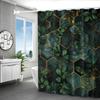 Elegantă Cortină de Duș din Marmură Verde - Frunză și Hexagon Auriu pentru Decorul Băii, Adaugă Lux Modern și Atingerea Naturii