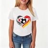Girls Casual Short Sleeve Crew Neck T Shirt with Soccer Ball and Heart Print Suitable for Everyday Wear and Outdoor Activities