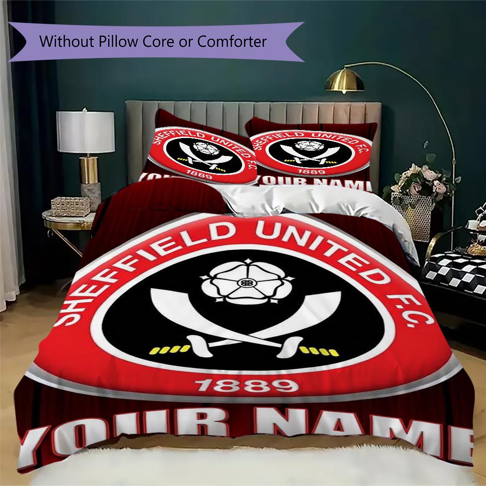 Custom Name Sheffield United FC Pattern Bedding Uilt Set Uilt Cover Pillowcase Home Decoration Birthday Gift (1*duvet Cover+2*pillowcase Without Core)