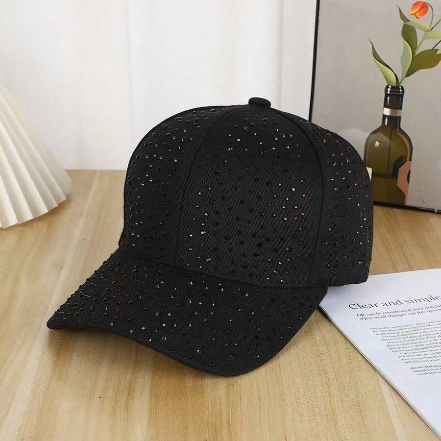Rhinestone Studded Baseball Cap For Women Adjustable Fashion Sun Hat