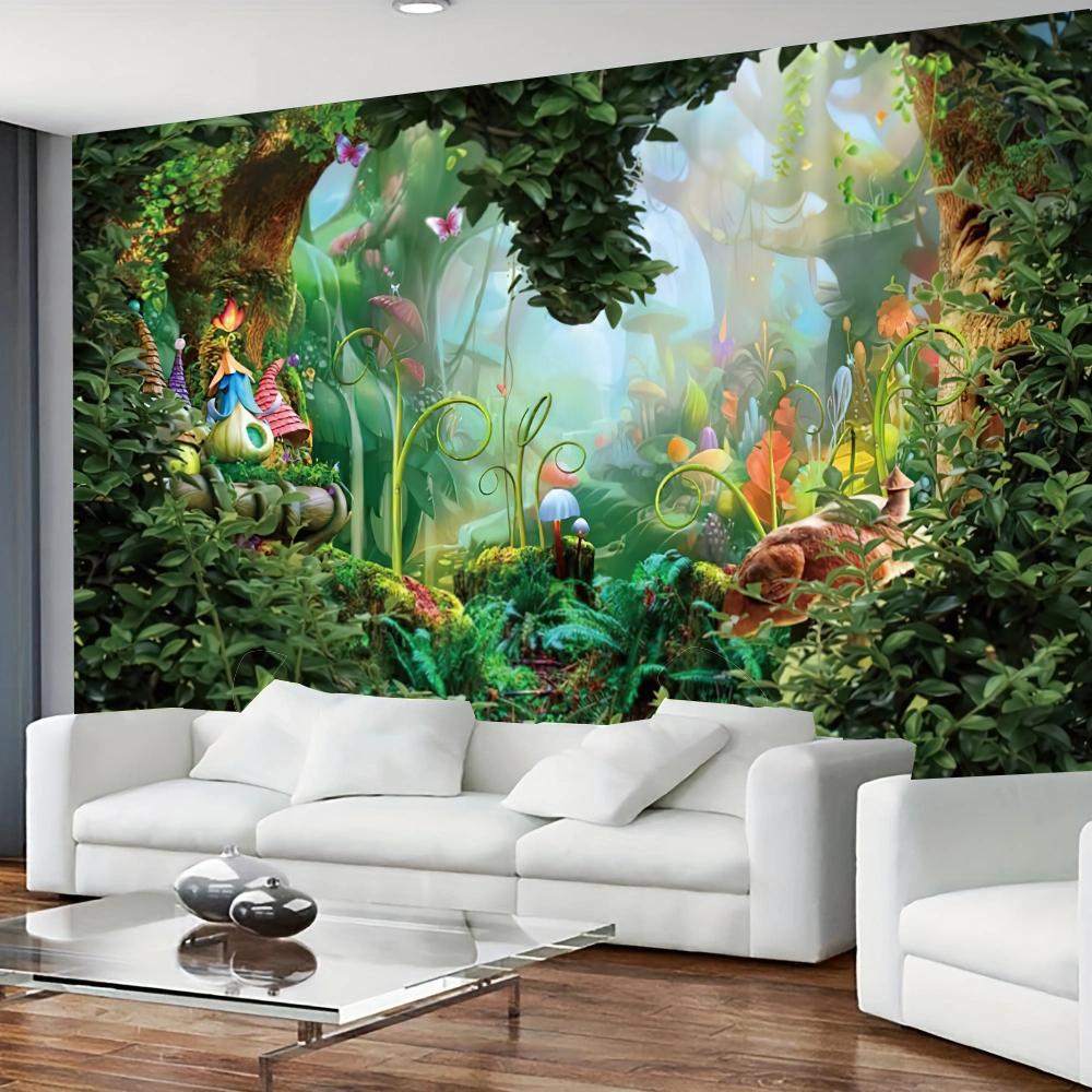 Fairy Tale Forest Tapestry Wall Hanging Fantasy Magic Garden Mushroom Aesthetic Kid Baby Bedroom Living Room Dorm Party Decor