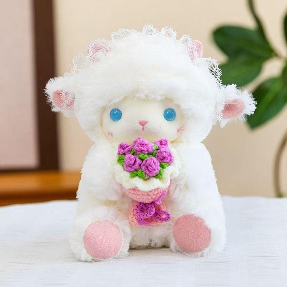 Lace Headband Sheep Plush Toy Blue Eyes Stuffed Little Sheep Stuffed Lamb Doll  Home Decor