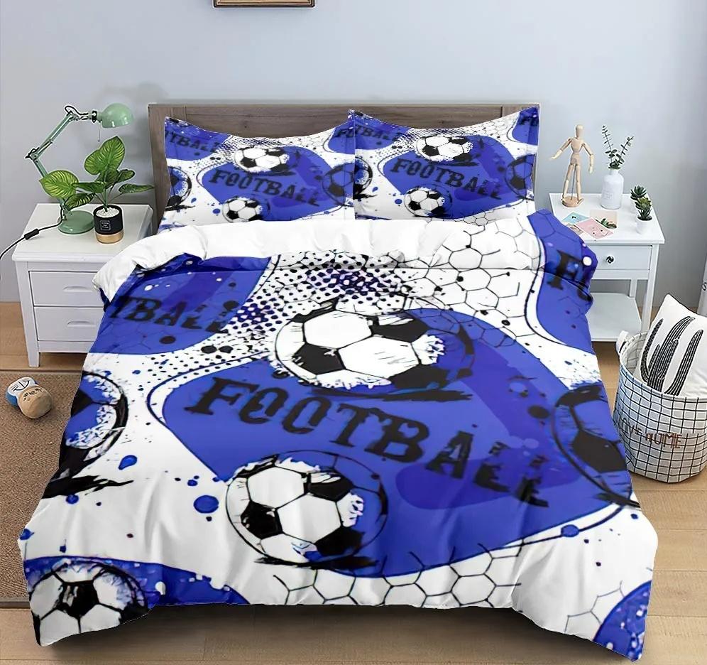Cool Futbal Futbal 3D Posteľná súprava Prikrývka Obliečky Vankúše Prikrývka Posteľná bielizeň Izbová dekorácia pre chlapcov Darček Twin Queen King Size