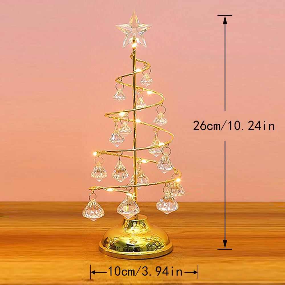 Crystal Star Christmas Tree LED Lights Battery Operated Desk Table Lamp Decorative Iron Tree for Living Room Bedroom